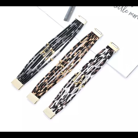 NWT Leather Black Leopard & Gold Bead Bracelet - Picture 6 of 6